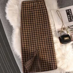 Rock Queen Shigga (4 Farben) -Modebekleidungs Geschäft Autumn Winter Knitted Plaid Skirt Women Elastic Waist Sexy Bodycon Pencil Skirt Elegant Office Ladies Work e42f2f55 54f5 473b 87ac 82d17e50b398