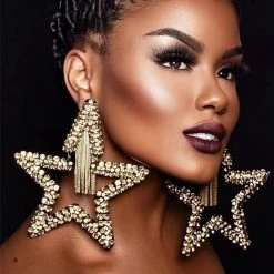 Ohrstecker Queen Stelara -Modebekleidungs Geschäft Baroque Style Alloy Rhinestone Star Pendant Dangle Earrings For Women Fashion Jewelry Maxi Girls Statement Earrings