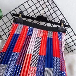 Rock Queen Erwas (2 Farben) 13 Rock Queen Erwas (2 Farben) -Modebekleidungs Geschäft Fashion Polka Dot Stripe Print Pleated Long Skirt Women Spring Summer Loose Casual Elastic High Waist