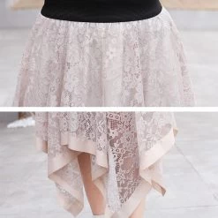 Rock Queen Evvitha (6 Farben) -Modebekleidungs Geschäft Irregular Pleated Lace Long Skirt Women Hollow Elastic High Waist Korean Fashion Ladies Work Casual Party