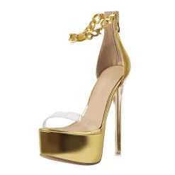 Sandalen Queen Mhithal (2 Farben) -Modebekleidungs Geschäft Onlymaker Women Sandals Summer Peep Toe Platform Metal Transparent High Heel Ankle Metal Chain Patent Leather 6a9062df 4799 4cf7 a2a2 d91e162df848