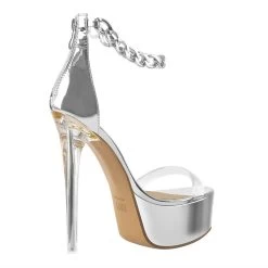 Sandalen Queen Mhithal (2 Farben) -Modebekleidungs Geschäft Onlymaker Women Sandals Summer Peep Toe Platform Metal Transparent High Heel Ankle Metal Chain Patent Leather 8897b1fa 74a9 419a 91d7 16ae94a84a17