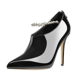 Schuhe Queen Thruc 9 Schuhe Queen Thruc -Modebekleidungs Geschäft Onlymaker Women s Pointed Toe Rhinestone Chain Black Patent Leather Stiletto High Heel Sexy Booties