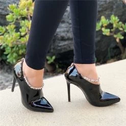 Schuhe Queen Thruc 11 Schuhe Queen Thruc -Modebekleidungs Geschäft Onlymaker Women s Pointed Toe Rhinestone Chain Black Patent Leather Stiletto High Heel Sexy Booties 7dd9d3fb cd94 466e a51c 48dad886c193