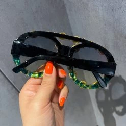 Sonnenbrille Queen Trih (2 Farben) -Modebekleidungs Geschäft Oversized Vintage Sunglasses Women Luxury Gem Green Diamond Sun Glasses Personal Female UV400 Green Shades Eyewear