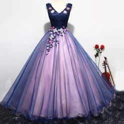 Abendkleid Queen Xioxonna -Modebekleidungs Geschäft Party Prom Formal Dress V neck Sleeveless Classic Flower Appliques Noble Ball Gown Sweet Quinceanera Dresses