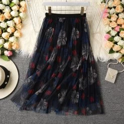 Rock Queen Farfhy (3 Farben) -Modebekleidungs Geschäft Women s Flower Pleated Mesh Tulle Skirt Women Korean Fashion Female Elastic High Waist Dance Party d42b109b b491 4ea3 ad70 cea0ab2deaf0